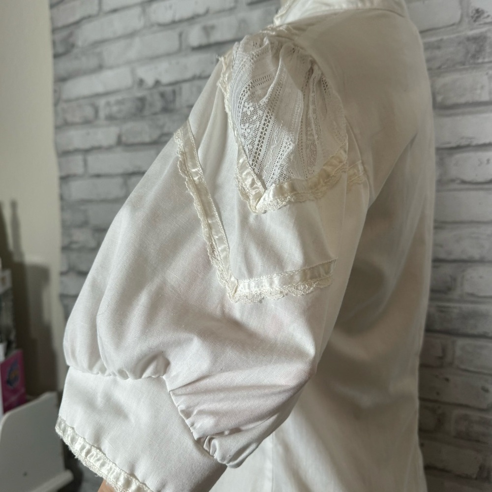 Gunne Sax Jessica Gunnies Prairie Vintage White Puff Sleeve Cotton Blouse - Picture 7 of 14